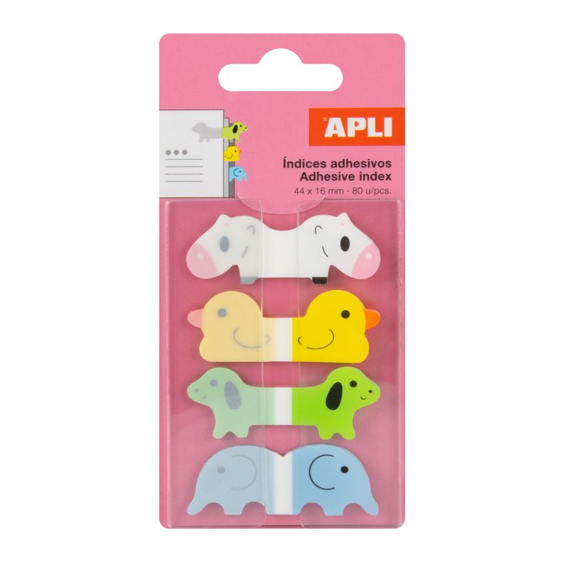 8410782202479-80 index adhésifs - motifs enfantins animaux : vache canard chien éléphant - repositionnables pour agendas - le--0