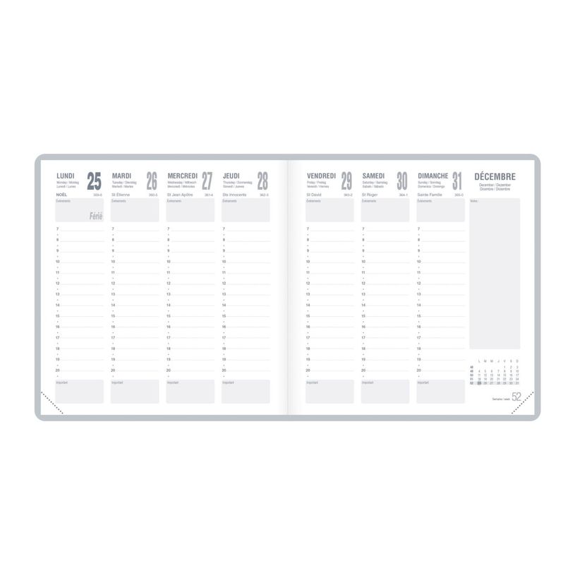 3147281202505-Agenda Classique - 1 semaine sur 2 pages - 16 x 16 cm - disponible dans différentes couleurs - Lecas--1