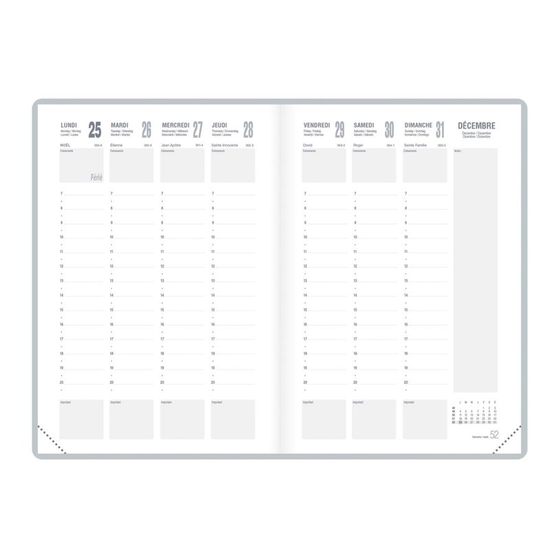 3147281209160-Agenda Classique - 1 semaine sur 2 pages - 21 x 27 cm - disponible dans différentes couleurs - Lecas--1