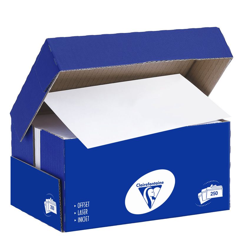 3329680160000-Clairefontaine Clairalfa - 250 Enveloppes DL 110 x 220 mm - 90 gr - sans fenêtre - blanc - b-P_211600_1-0