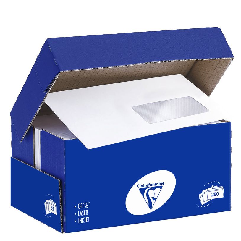 3329680160109-Clairefontaine Clairalfa - 250 Enveloppes DL 110 x 220 mm - 90 gr - fenêtre 35x100 mm - blan-P_211601_1-0