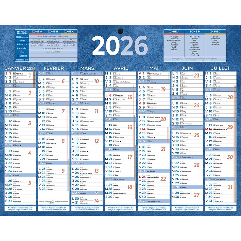 3592930026443-Calendrier bancaire année civile BOUCHUT "215 Bleu" 21 x 26,5 cm coloris bleu Pefc 70 %--0