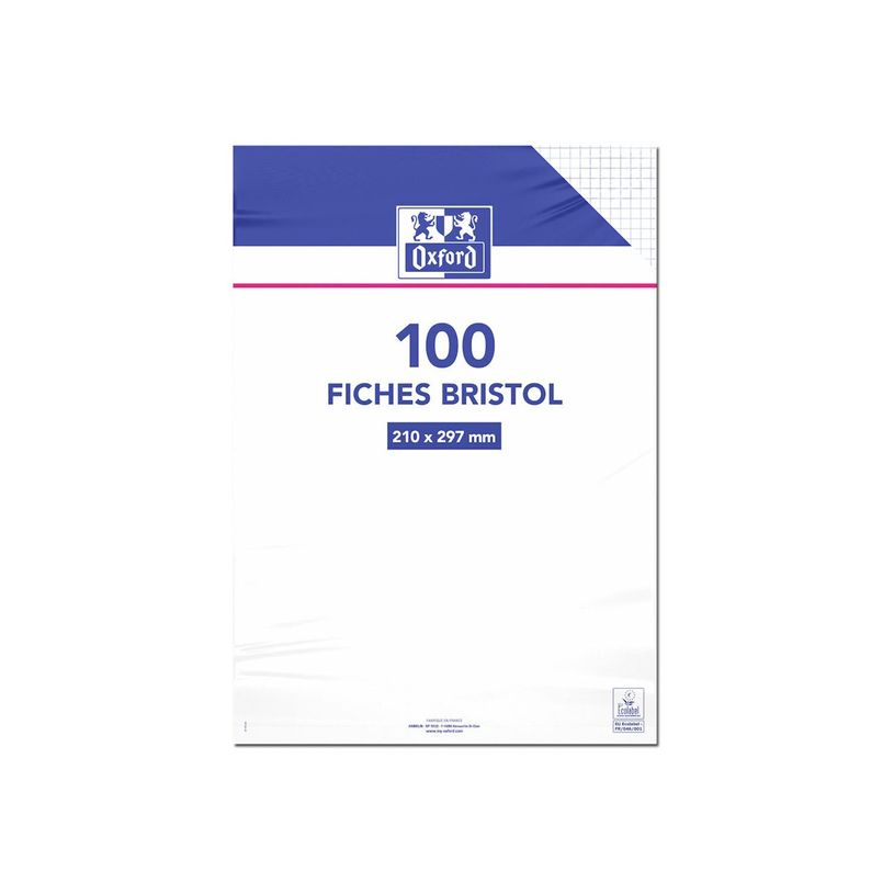 3020122170204-Oxford - Fiches Bristol - A4 - 21  x 29,7 cm - Non perforées - Blanc - Petits carreaux - Pac-P_217020_1-2