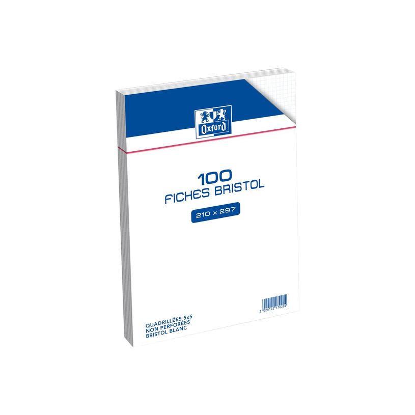 3020122170204-Oxford - Fiches Bristol - A4 - 21  x 29,7 cm - Non perforées - Blanc - Petits carreaux - Pac-P_217020_4-1