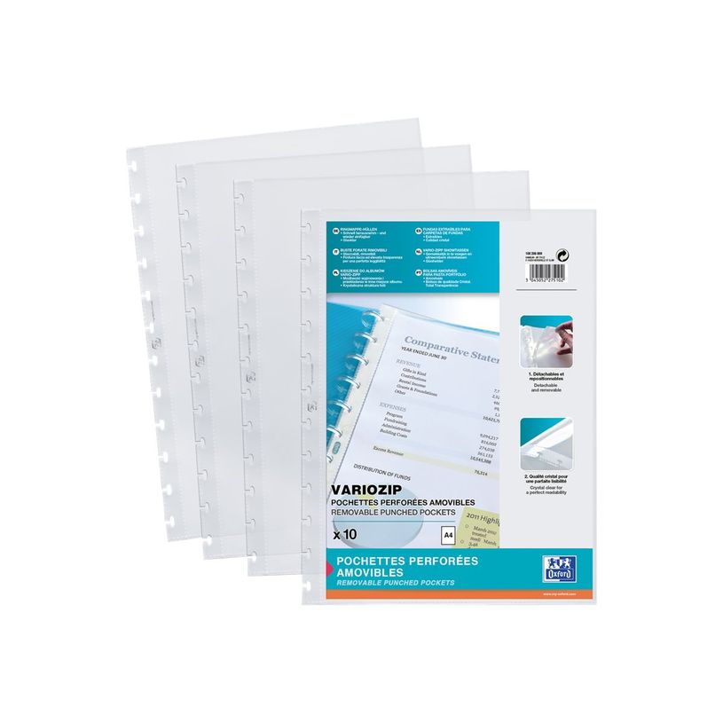 3045052275102-Variozip - 10 Pochettes perforées détachables et repositionnables - A4 - lisse - 7/100-P_227510_1-0