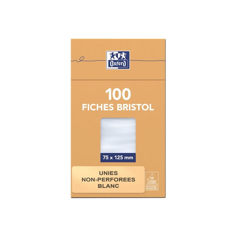 3020122320005-Oxford - Pack de 100 Fiches Bristol - 7,4 x 10,5 cm - unies - non perforées - blanc-P_232000_3-0