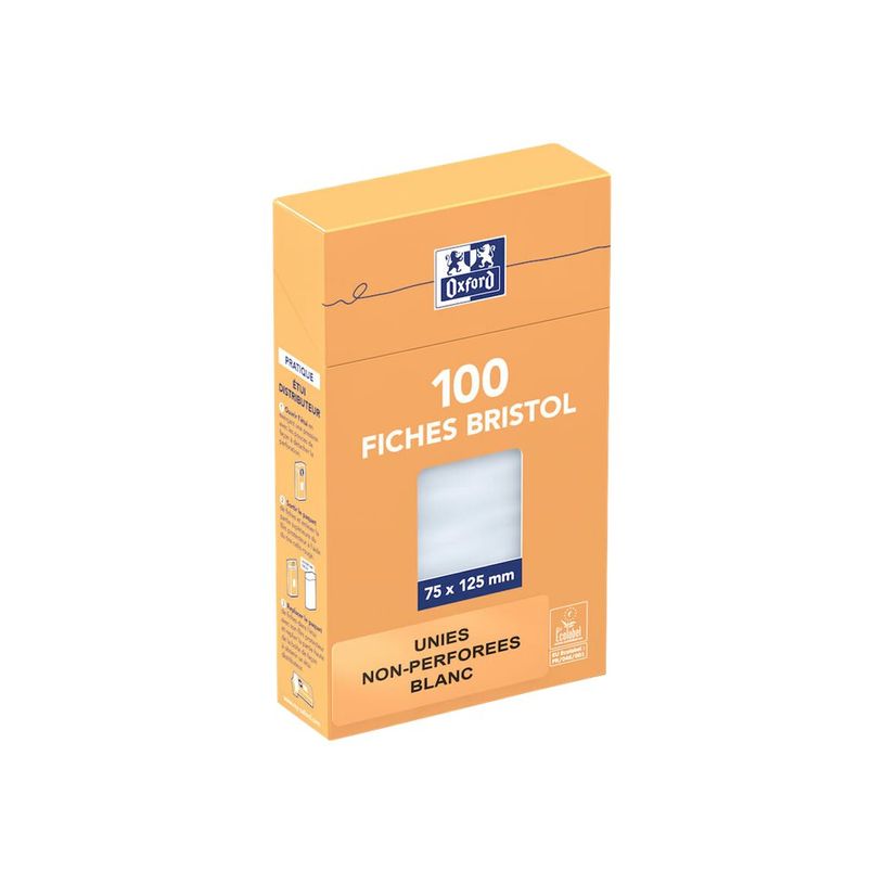 3020122320005-Oxford - Pack de 100 Fiches Bristol - 7,4 x 10,5 cm - unies - non perforées - blanc-P_232000_4-1