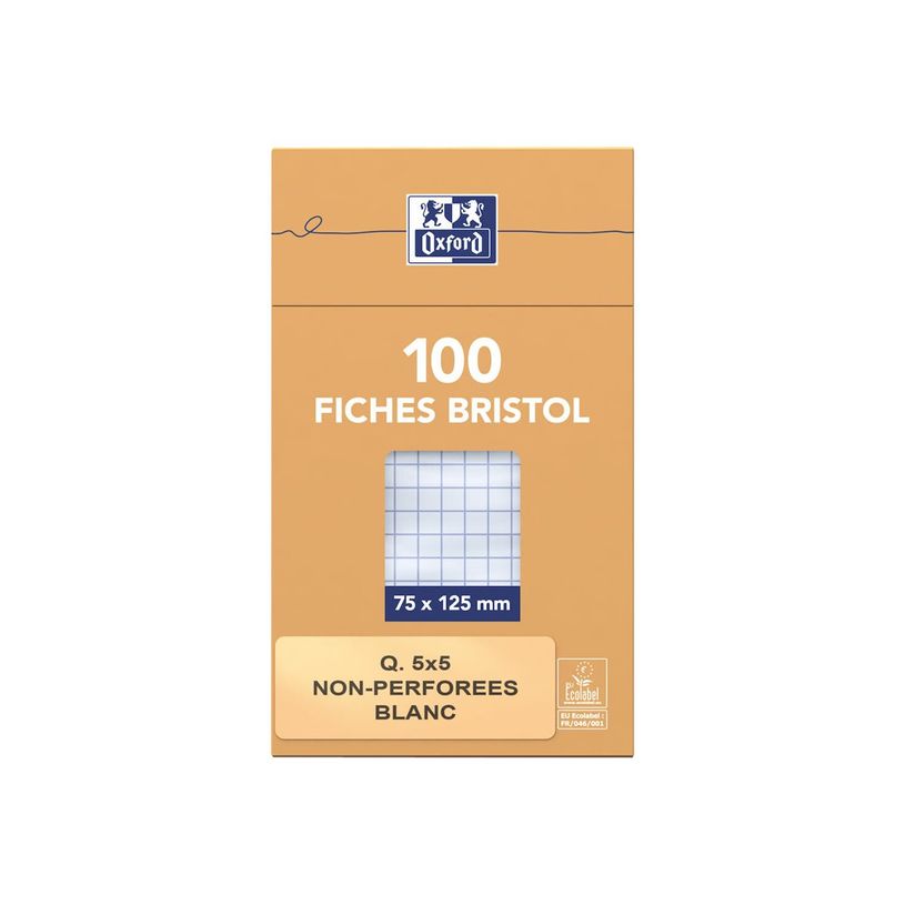 3020122320203-Oxford - Pack de 100 Fiches Bristol - 7,4 x 10,5 cm - petits carreaux - non perforées - blan-P_232020_3-0