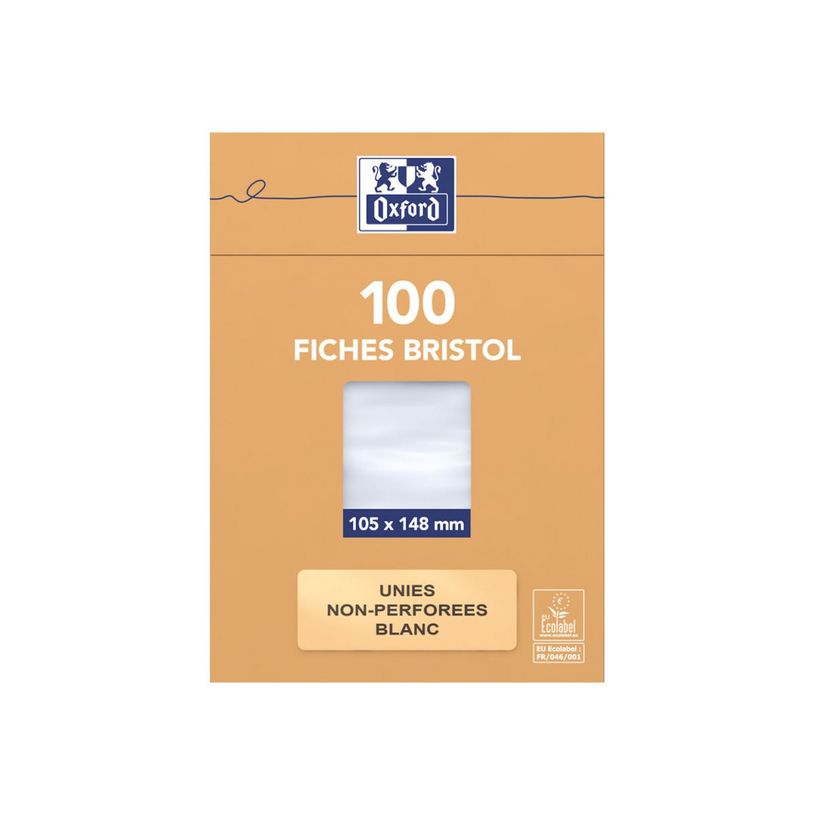 3020122340003-Oxford - Pack de 100 Fiches Bristol - 10,5 x 14,8 cm - unies - non perforées - blanc-P_234000_1-2