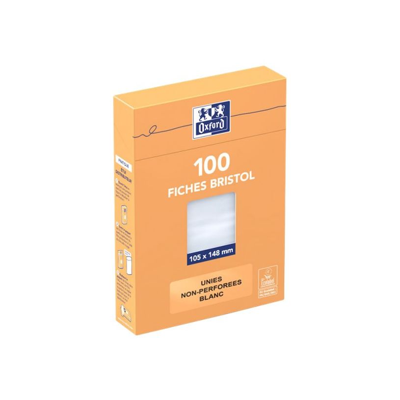 3020122340003-Oxford - Pack de 100 Fiches Bristol - 10,5 x 14,8 cm - unies - non perforées - blanc-P_234000_2-3