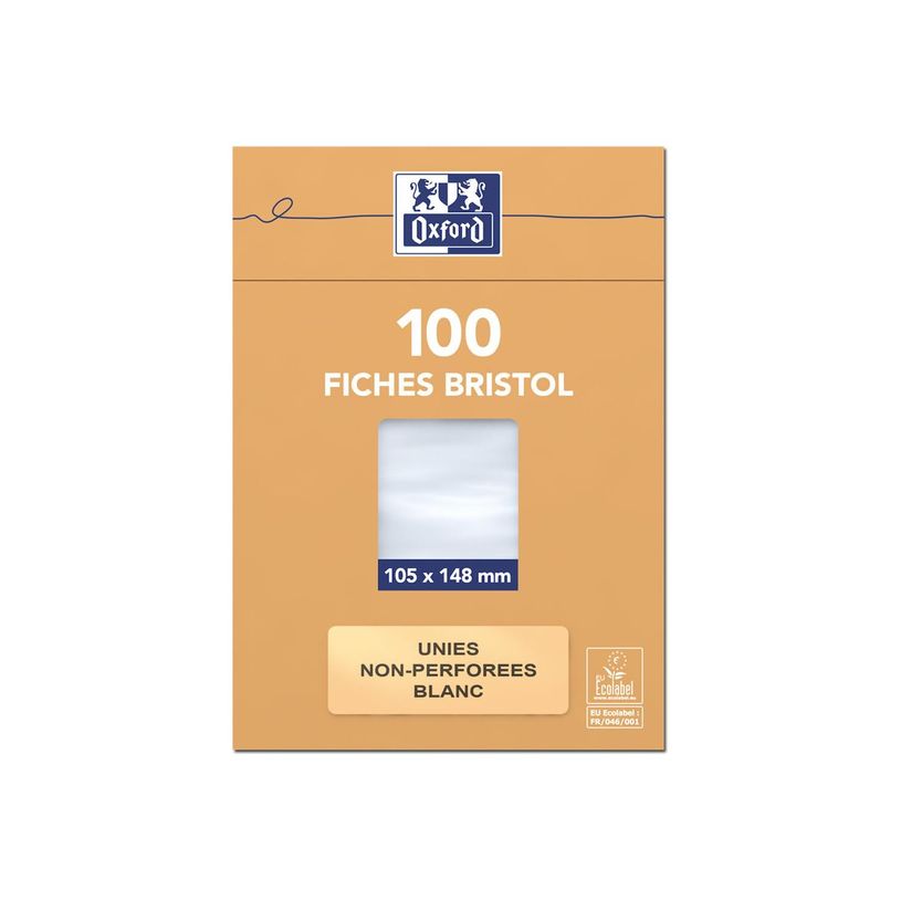 3020122340003-Oxford - Pack de 100 Fiches Bristol - 10,5 x 14,8 cm - unies - non perforées - blanc-P_234000_3-0