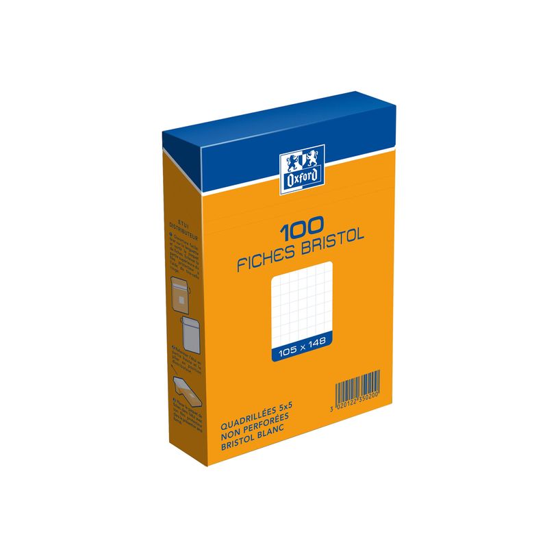 3020122340201-Oxford - Pack de 100 Fiches Bristol - 10,5 x 14,8 cm - petits carreaux - non perforées - bla-P_234020_3-0