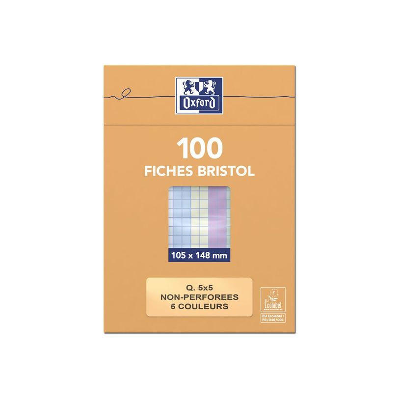 3020122340294-Oxford - Pack de 100 Fiches Bristol - 10,5 x 14,8 cm - petits carreaux - non perforées - cou-P_234029_1-1