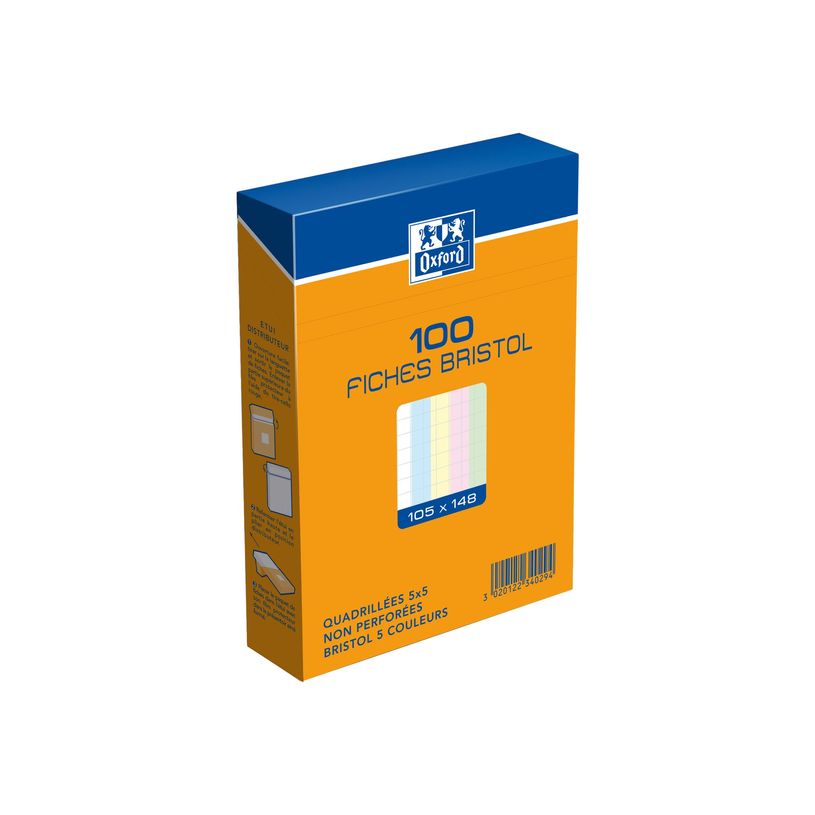 3020122340294-Oxford - Pack de 100 Fiches Bristol - 10,5 x 14,8 cm - petits carreaux - non perforées - cou-P_234029_3-0