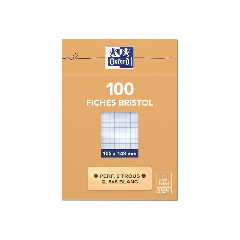 3020122341208-Oxford - Pack de 100 Fiches Bristol - 10,5 x 14,8 cm - petits carreaux - perforées - blanc-P_234120_3-1