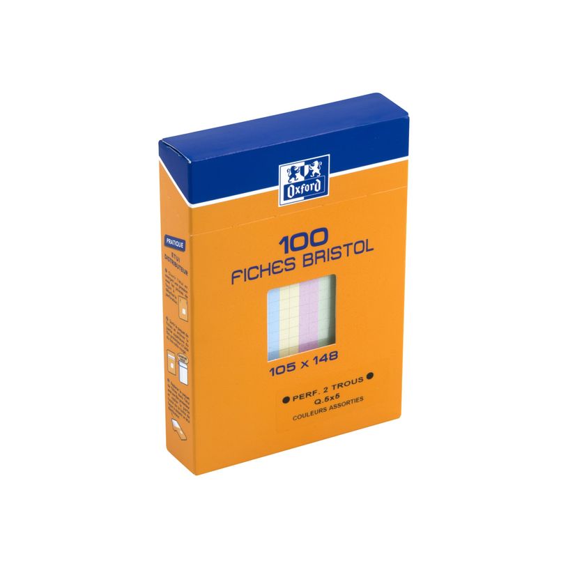 3020122341284-Oxford - Pack de 100 Fiches Bristol - 10,5 x 14,8 cm - petits carreaux - perforées - couleur-P_234128_3-0