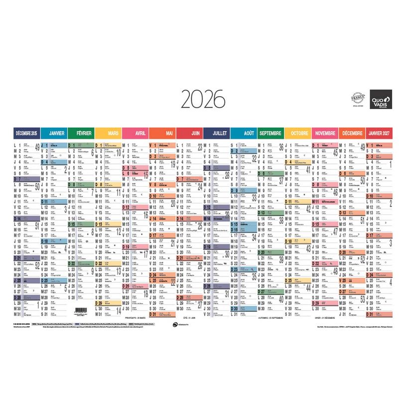 3371010201181-Quo Vadis Arc en Ciel - Calendrier horizontal 12 mois sur 1 face - 43 x 65 cm--0
