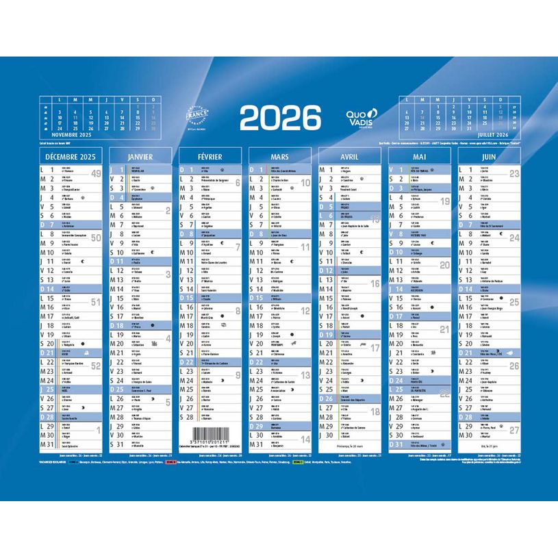 3371010201211-Quo Vadis - Calendrier bancaire 7 mois par face - 21 x 27 cm - bleu--0