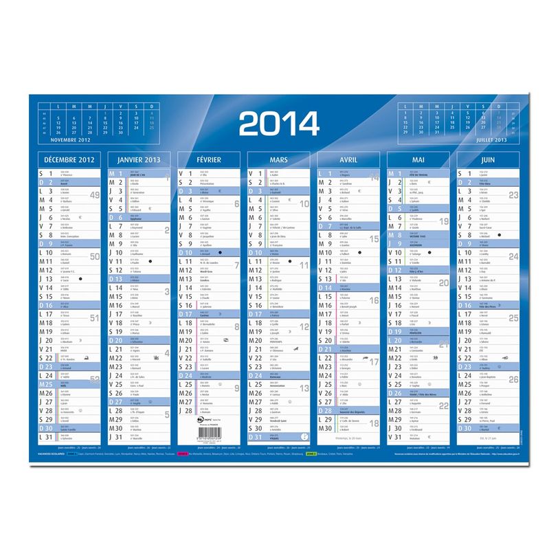 3371010201259-Quo Vadis - Calendrier mural - Français - Classic - Bleu - 14 mois de décembre à janvier - 55x40,5 cm - Papier Clairefontaine bla-P_234301_3-2