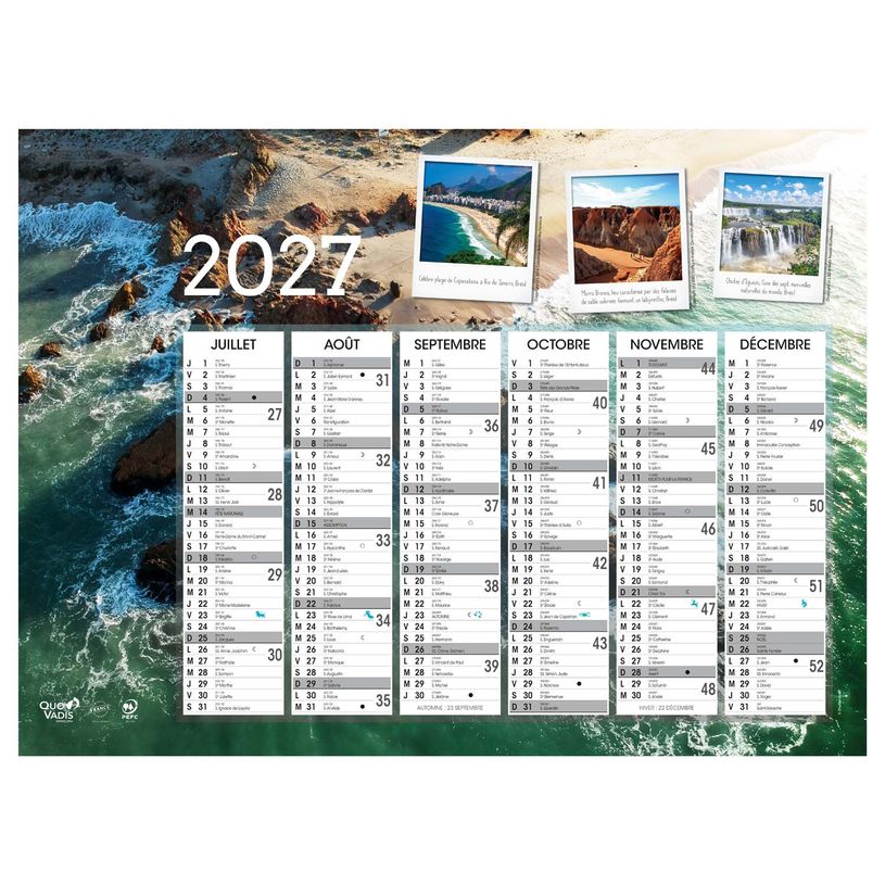 3371010201365-Quo Vadis - Calendrier mural - Français - Evasion - Evasion - 12 mois de janvier à décembre - 55x40,5 cm - Papier Clairefontaine blanc - Fabri--1