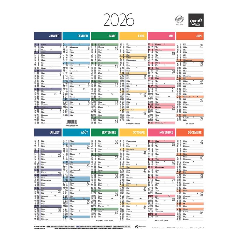 3371010214358-Quo Vadis Arc en Ciel - Calendrier vertical 12 mois sur 1 face - 43 x 55 cm--0