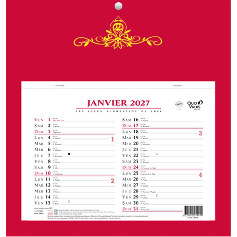 3371010214419-Quo Vadis - Bloc mensuel - Français - Skytos - 12 mois de janvier à décembre - 29x30 cm - Papier Clairefontaine blanc - Fabri--0