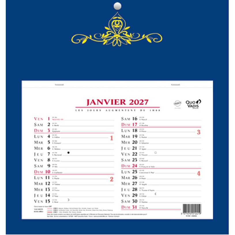 3371010214419-Quo Vadis - Bloc mensuel - Français - Skytos - 12 mois de janvier à décembre - 29x30 cm - Papier Clairefontaine blanc - Fabri--1