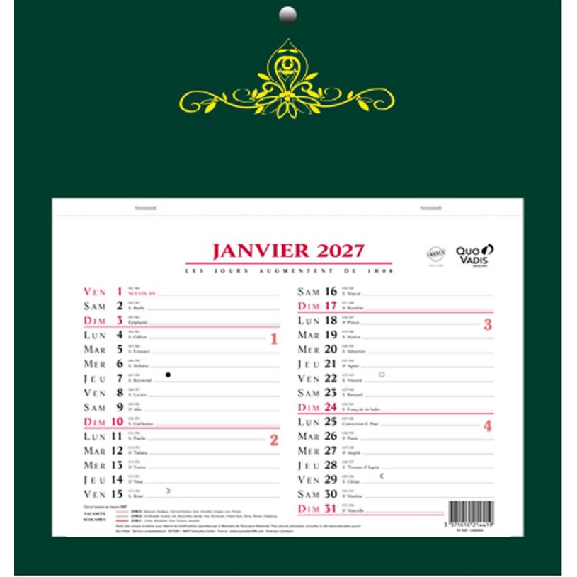 3371010214419-Quo Vadis - Bloc mensuel - Français - Skytos - 12 mois de janvier à décembre - 29x30 cm - Papier Clairefontaine blanc - Fabri--2