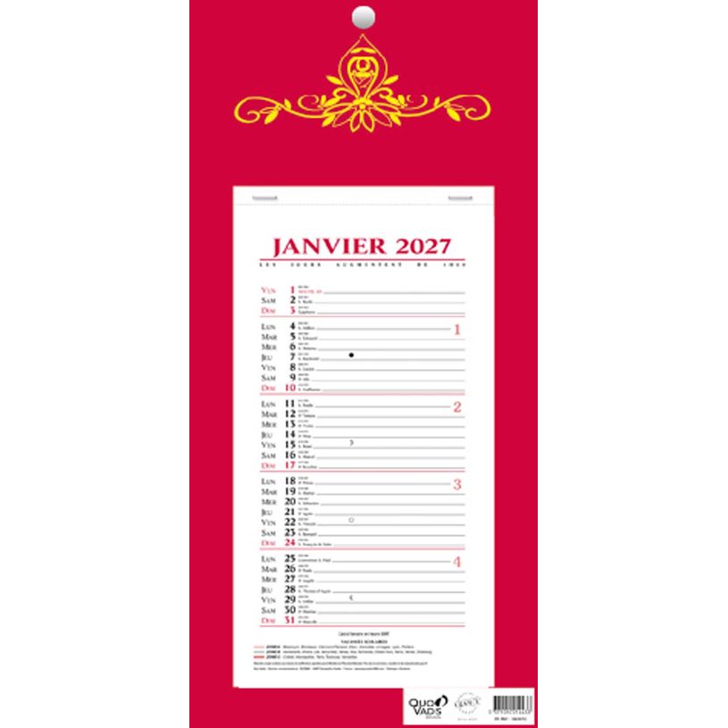 3371010214433-Quo Vadis - Bloc mensuel - Français - Skytos - 12 mois de janvier à décembre - 16x33,5 cm - Papier Clairefontaine blanc - Fabri--0