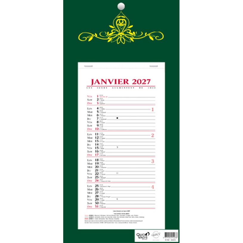 3371010214433-Quo Vadis - Bloc mensuel - Français - Skytos - 12 mois de janvier à décembre - 16x33,5 cm - Papier Clairefontaine blanc - Fabri--1