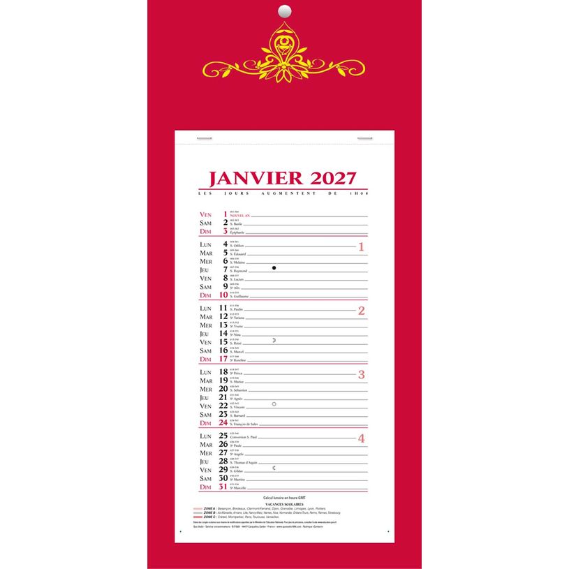 3371010214457-Quo Vadis - Bloc mensuel - Français - Skytos - 12 mois de janvier à décembre - 20x41,5 cm - Papier Clairefontaine blanc - Fabri--0