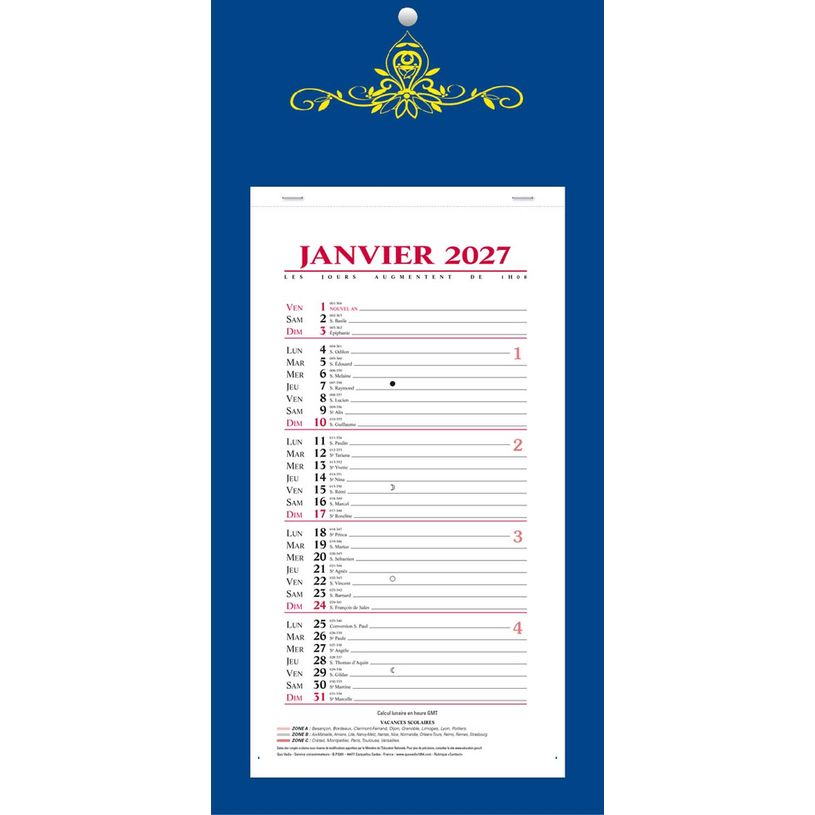 3371010214457-Quo Vadis - Bloc mensuel - Français - Skytos - 12 mois de janvier à décembre - 20x41,5 cm - Papier Clairefontaine blanc - Fabri--1