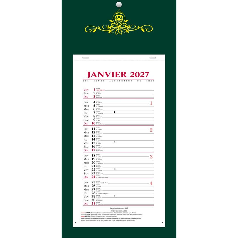 3371010214457-Quo Vadis - Bloc mensuel - Français - Skytos - 12 mois de janvier à décembre - 20x41,5 cm - Papier Clairefontaine blanc - Fabri--2
