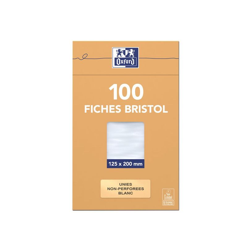 3020122350002-Oxford - Pack de 100 Fiches Bristol - 12,5 x 20 cm - unies - non perforées - blanc-P_235000_3-0