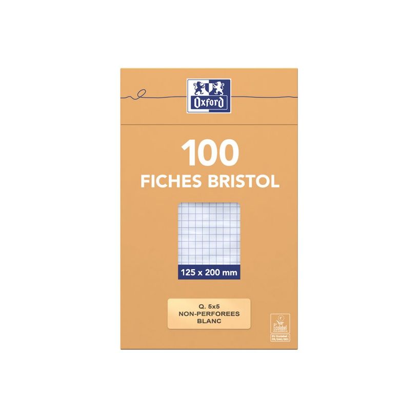 3020122350200-Oxford - Pack de 100 Fiches Bristol - 12,5 x 20 cm - petits carreaux - non perforées - blanc-P_235020_1-3