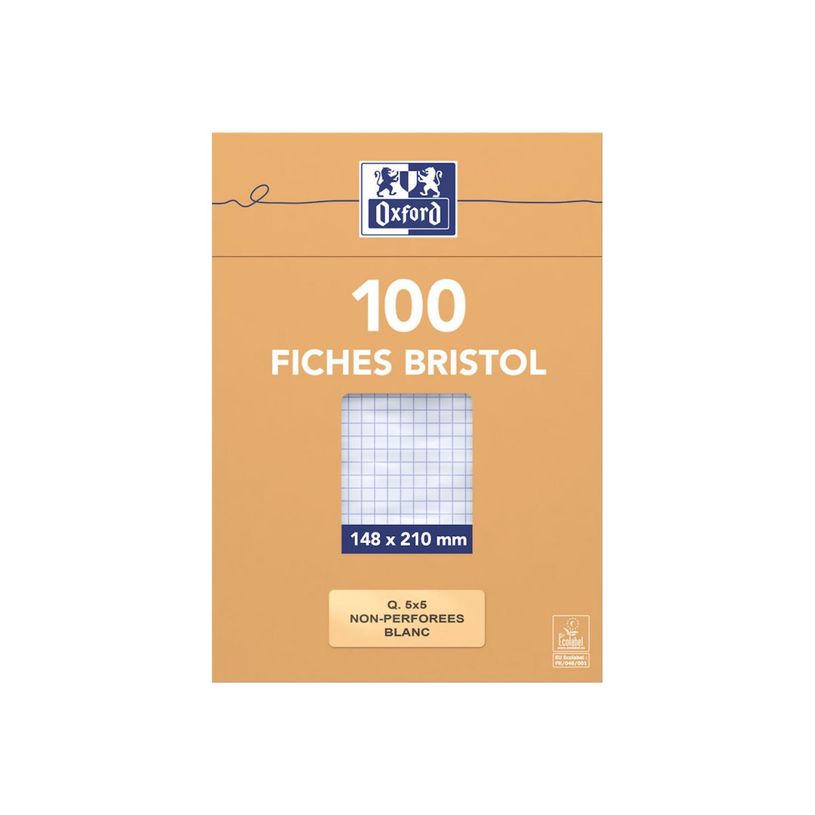 3020122360209-Oxford - Pack de 100 Fiches Bristol - A5 - petits carreaux - non perforées - blanc-P_236020_1-3
