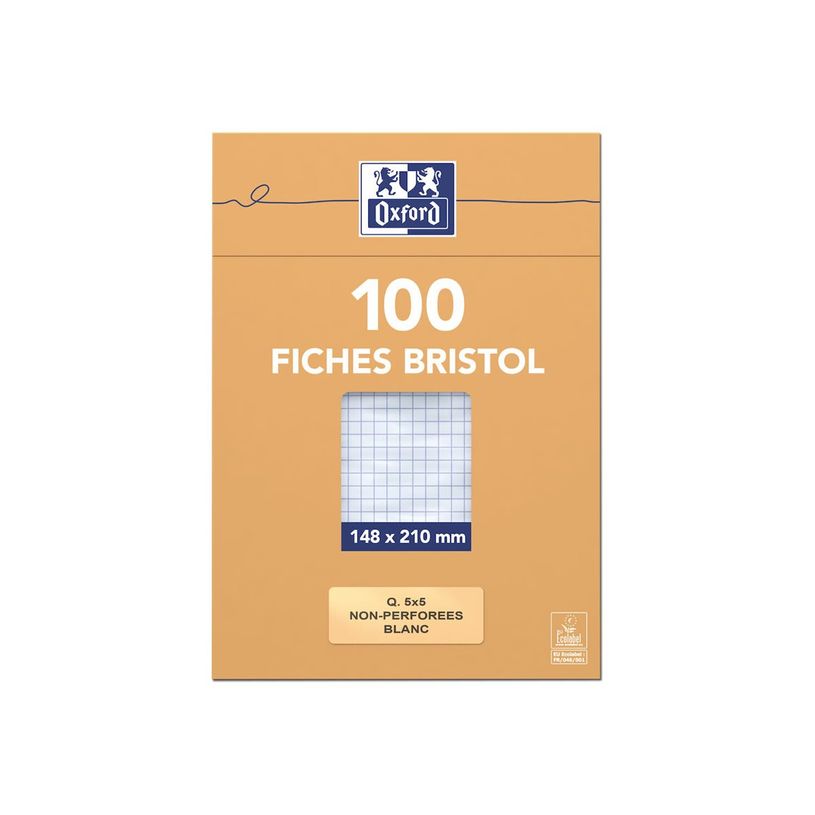 3020122360209-Oxford - Pack de 100 Fiches Bristol - A5 - petits carreaux - non perforées - blanc-P_236020_3-0
