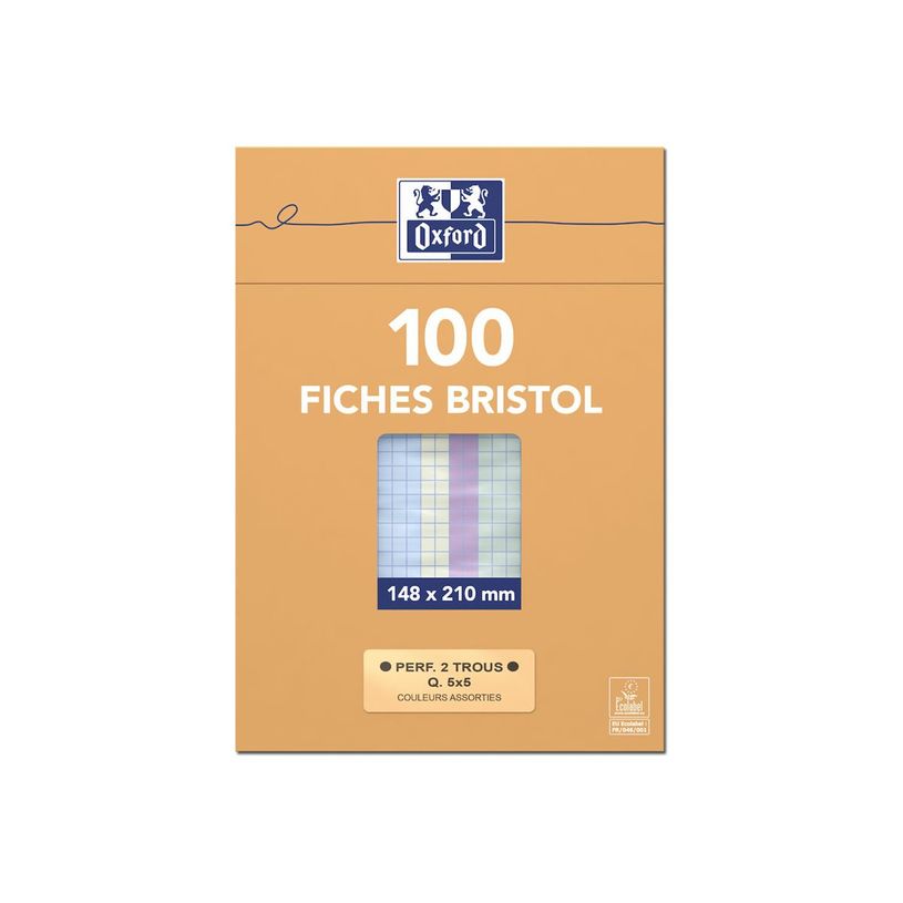 3020122361282-Oxford - Pack de 100 Fiches Bristol - A5 - petits carreaux - perforées - couleurs assorties-P_236128_1-3