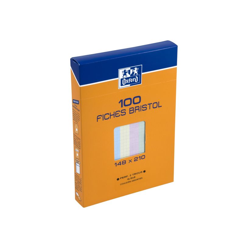 3020122361282-Oxford - Pack de 100 Fiches Bristol - A5 - petits carreaux - perforées - couleurs assorties-P_236128_4-0