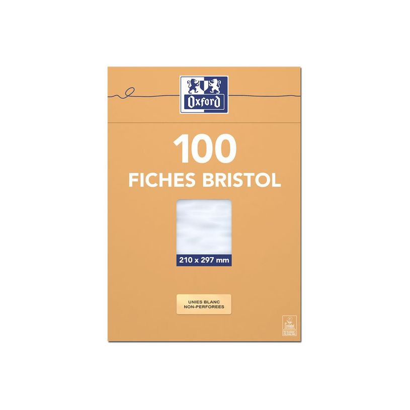 3020122370000-Oxford - Fiches Bristol - A4 - 21  x 29,7 cm - Non perforées - Blanc - Uni - Pack de 100-P_237000_3-0