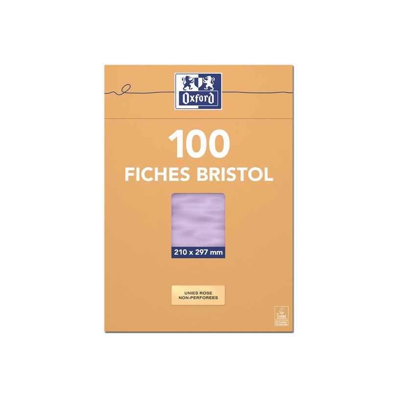 3020122370031-Oxford - Fiches Bristol - A4 - 21  x 29,7 cm - Non perforées - Rose - Uni - Pack de 100-P_237003_1-1