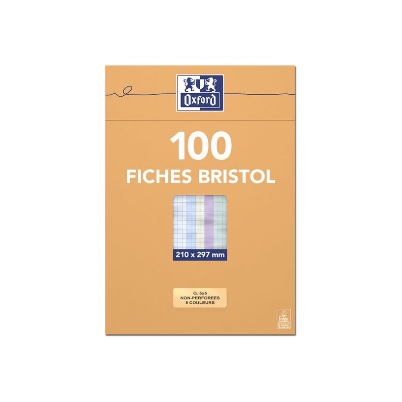 3020122370291-Oxford - Pack de 100 Fiches Bristol - A4 - petits carreaux -  couleurs assorties-P_237228_1-0