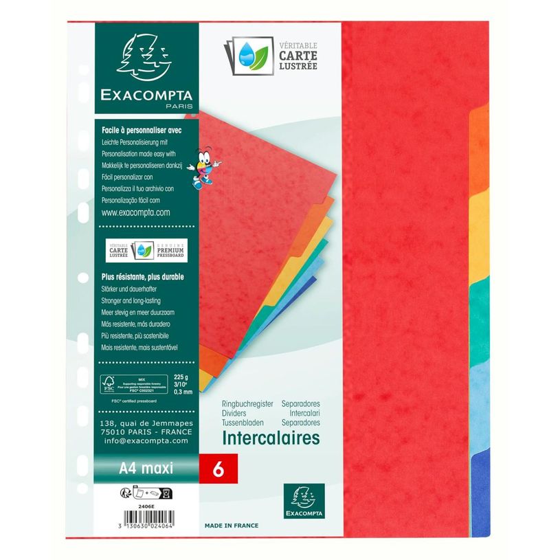3130630024064-Exacompta Nature Future - Intercalaire 6 positions - A4 Maxi - carte lustrée colorée--0
