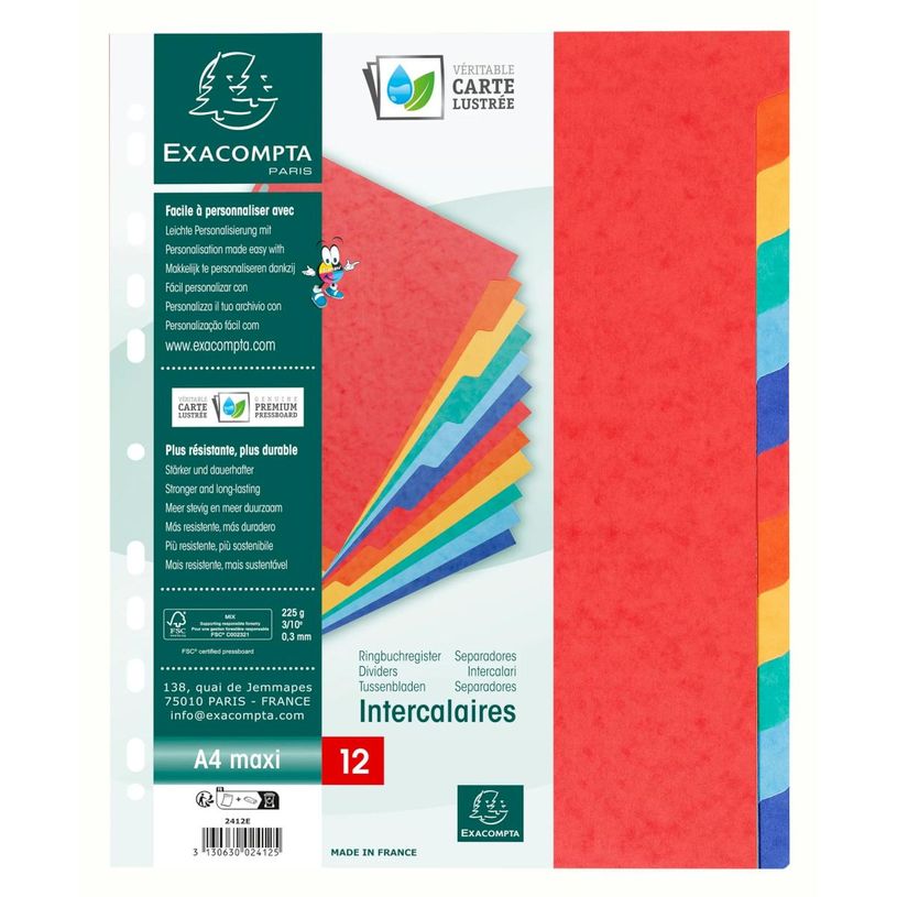 3130630024125-Exacompta Nature Future - Intercalaire 12 positions - A4 Maxi - carte lustrée colorée--0
