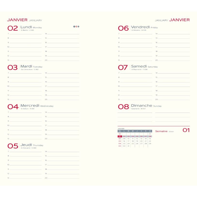 3147281254450-Agenda de poche Classique - 1 semaine sur 2 pages - 9 x 17 cm - disponible dans différentes couleurs ---1