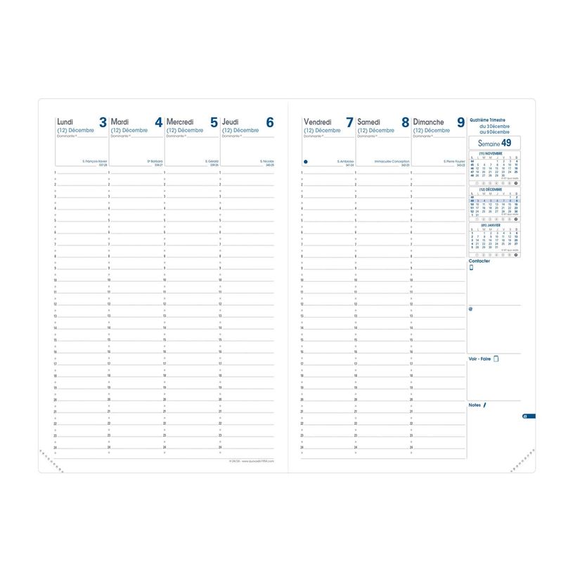 3371010126057-Quo Vadis - Agenda avec répertoire - H24/24 - Semainier Planning - Français - Impala - Noir - 13 mois de décembre à décembre - 16x24 cm - Papier Clairefontaine blanc - Fabri--1