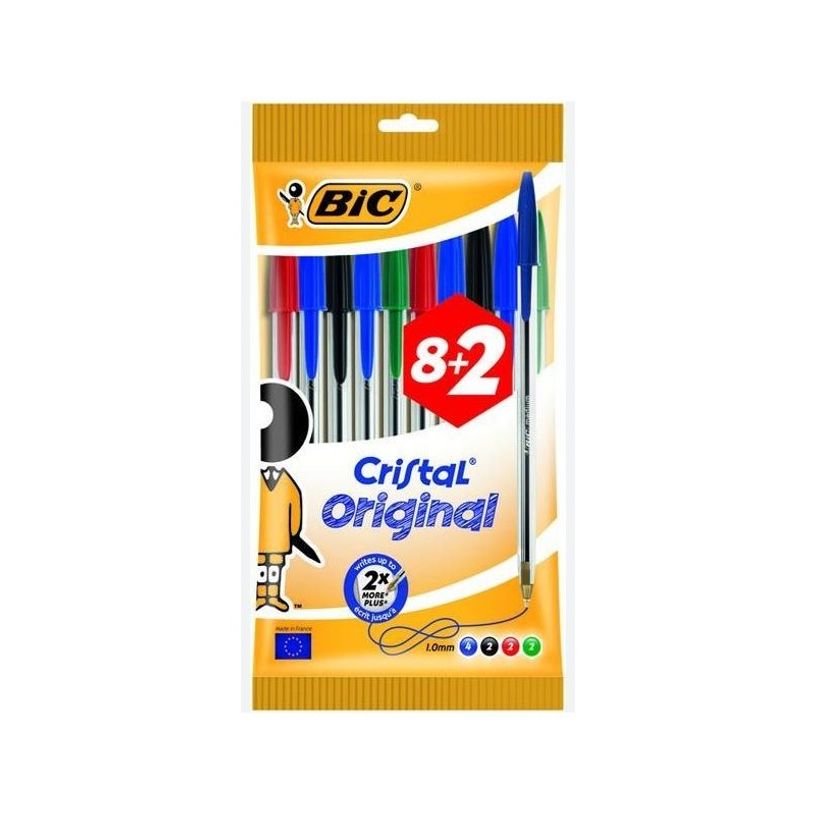 3086126732213-Sachet de 10 stylos BIC Cristal Medium (8 + 2 offerts) assortis-P_300001636_1-0