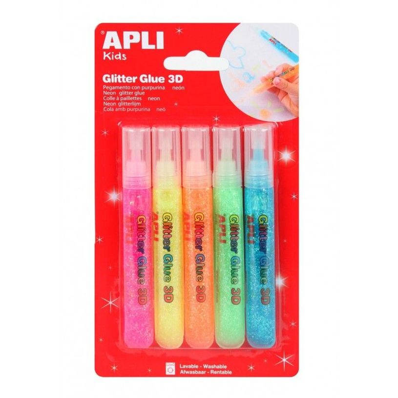 8410782132240-APLI kids - Colle à paillettes - 13 ml - vert fluo, jaune fluo, orange fluorescent, rose -P_300007835_1-0