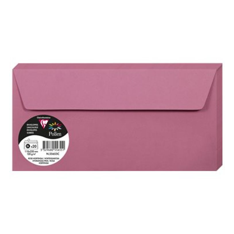 3329680556551-Pollen - enveloppe - 110 x 220 mm - côté ouvert - rose hortensia - pack de 20-P_300009754_1-0
