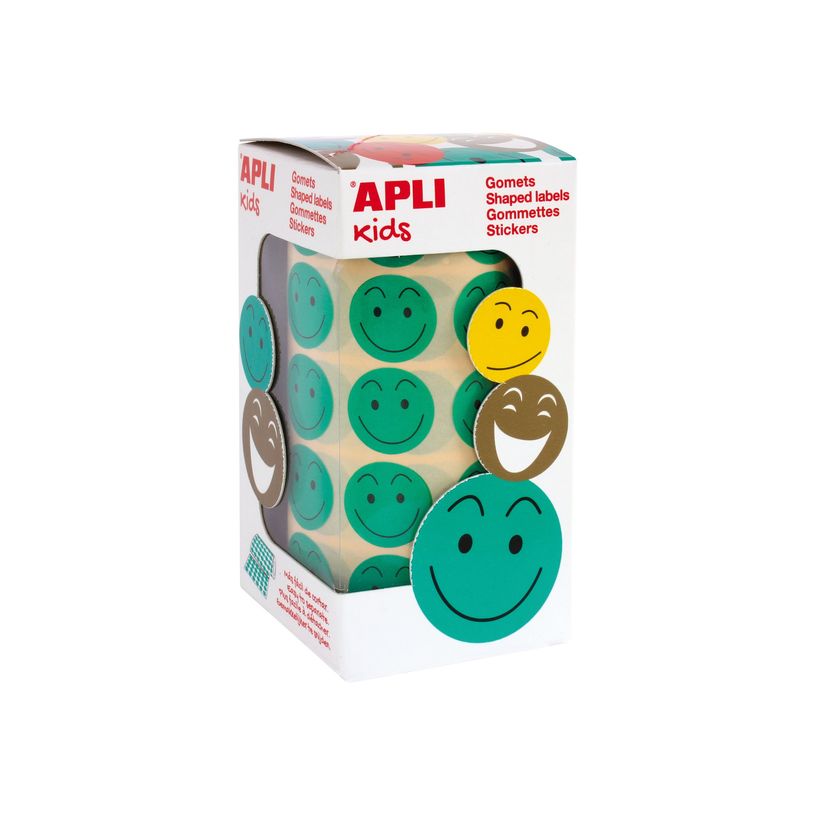 8410782143734-APLI kids Happy Face - Adhésif décoratif - 900 pièces - rond - 20 mm diameter - vert - -P_300012182_1-0